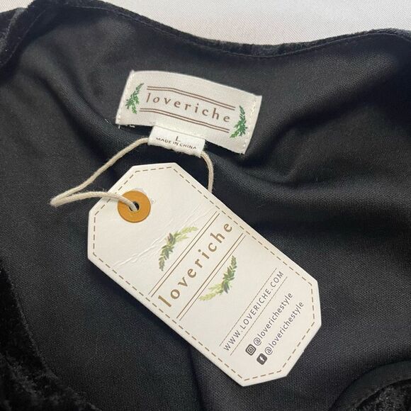 NWT Loveriche Black Velvet Ruffle Flutter Dress Size Large New - Picture 4 of 8